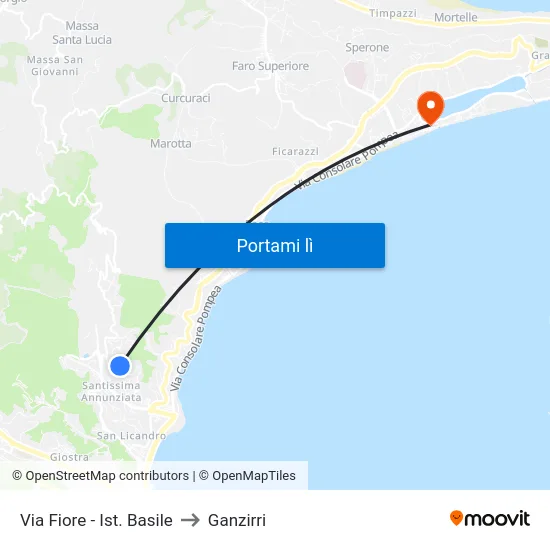 Via Fiore - Ist. Basile to Ganzirri map