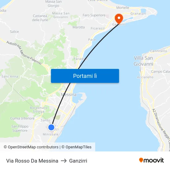 Via Rosso Da Messina to Ganzirri map