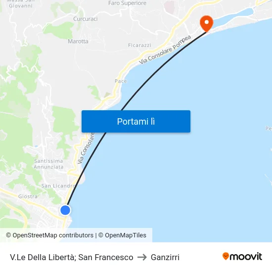 V.Le Della Libertà;  San Francesco to Ganzirri map