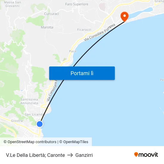 V.Le Della Libertà; Caronte to Ganzirri map