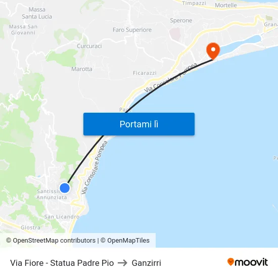 Via Fiore - Statua Padre Pio to Ganzirri map