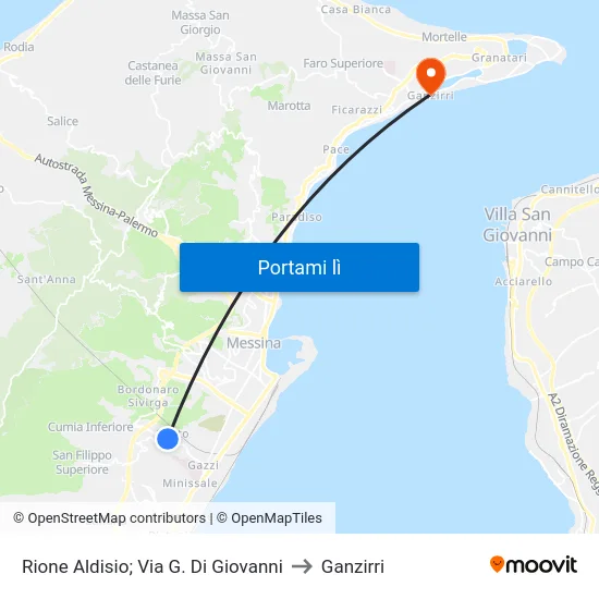 Rione Aldisio; Via G. Di Giovanni to Ganzirri map