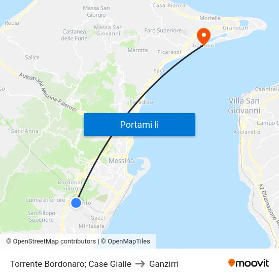 Torrente Bordonaro; Case Gialle to Ganzirri map