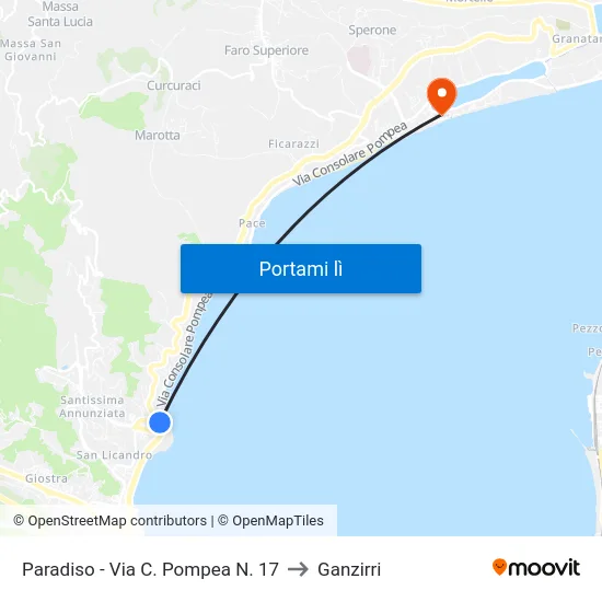 Paradiso - Via C. Pompea N. 17 to Ganzirri map