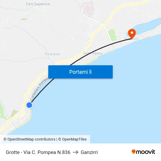 Grotte - Via C. Pompea N.836 to Ganzirri map