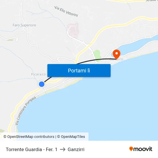 Torrente Guardia - Fer. 1 to Ganzirri map