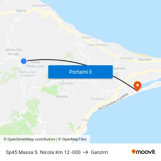 Sp45 Massa S. Nicola Km 12 -000 to Ganzirri map