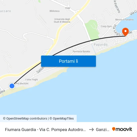 Fiumara Guardia - Via C. Pompea Autodromo to Ganzirri map
