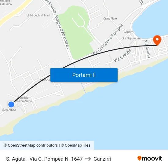 S. Agata - Via C. Pompea N. 1647 to Ganzirri map