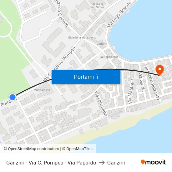Ganzirri - Via C. Pompea - Via Papardo to Ganzirri map
