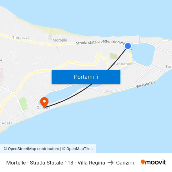 Mortelle - Strada Statale 113 - Villa Regina to Ganzirri map