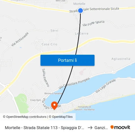 Mortelle - Strada Statale 113 - Spiaggia D'Oro to Ganzirri map