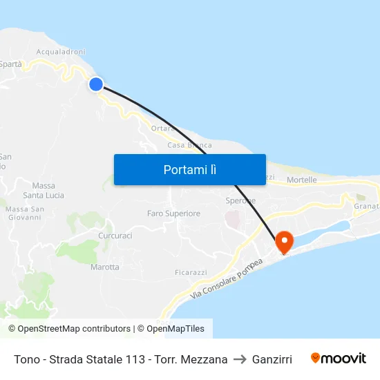 Tono - Strada Statale 113 - Torr. Mezzana to Ganzirri map