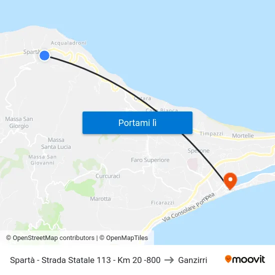 Spartà - Strada Statale 113 - Km 20 -800 to Ganzirri map