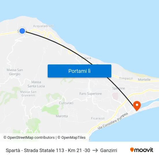 Spartà - Strada Statale 113 - Km 21 -30 to Ganzirri map