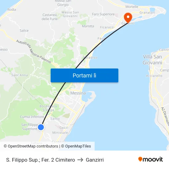 S. Filippo Sup.; Fer. 2 Cimitero to Ganzirri map