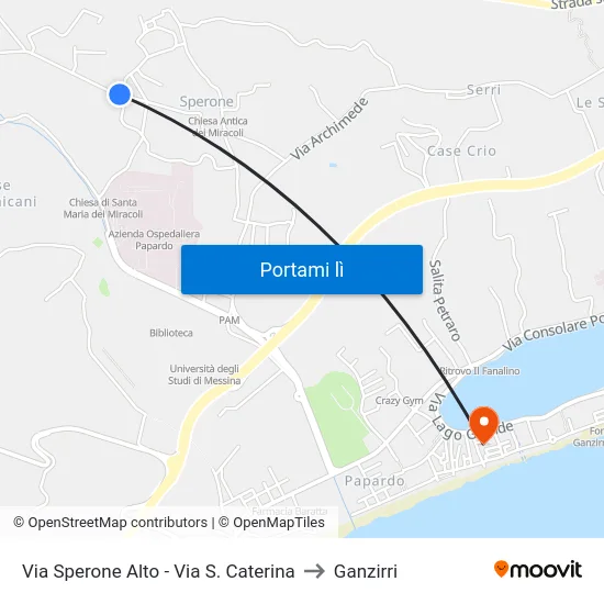 Via Sperone Alto - Via S. Caterina to Ganzirri map