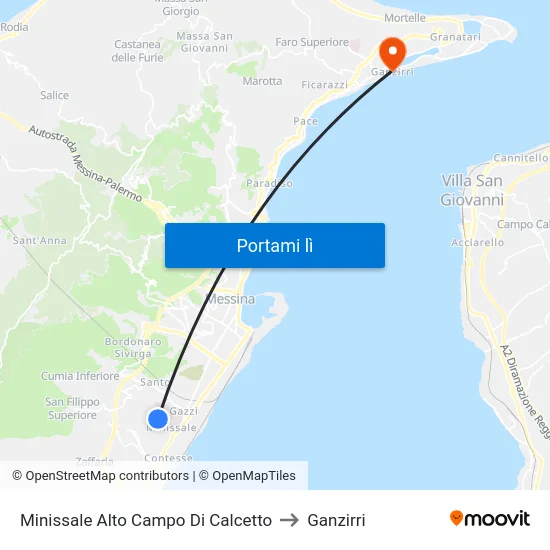 Minissale Alto  Campo Di Calcetto to Ganzirri map