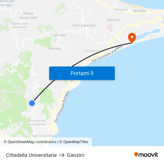 Cittadella Universitaria to Ganzirri map