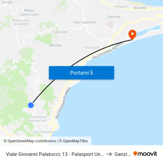 Viale Giovanni Palatucci; 13  - Palasport Unime to Ganzirri map