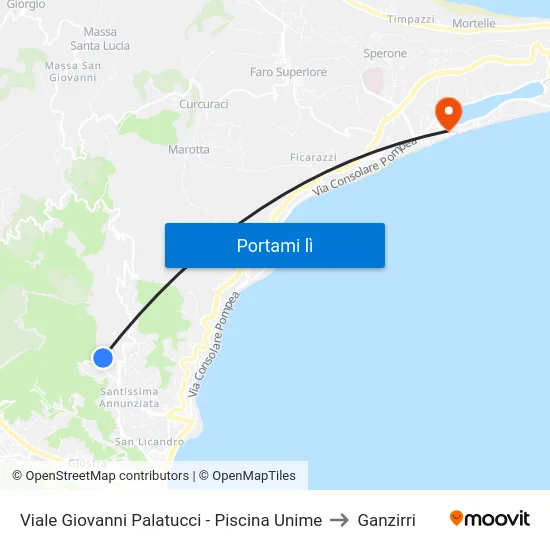 Viale Giovanni Palatucci - Piscina Unime to Ganzirri map