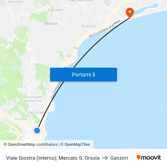 Viale Giostra (Interno); Mercato S. Orsola to Ganzirri map