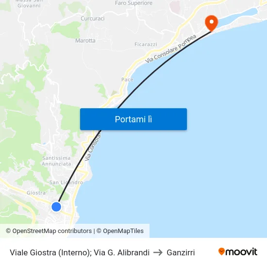 Viale Giostra (Interno); Via G. Alibrandi to Ganzirri map