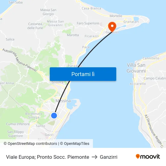 Viale Europa; Pronto Socc. Piemonte to Ganzirri map