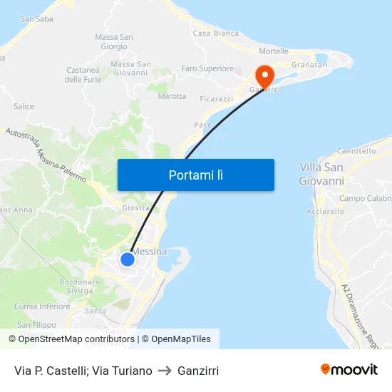 Via P. Castelli; Via Turiano to Ganzirri map