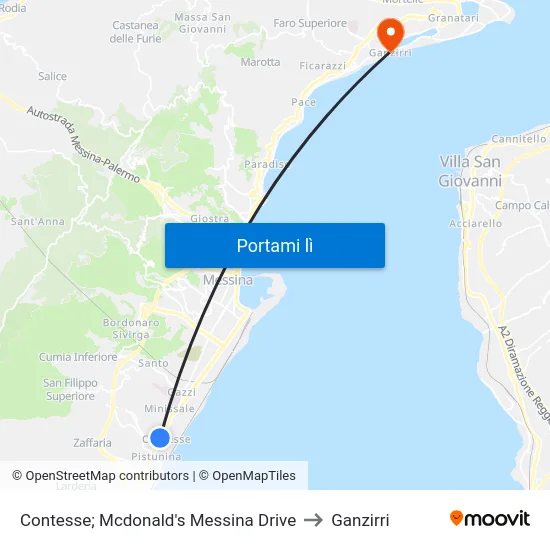 Contesse; Mcdonald's Messina Drive to Ganzirri map