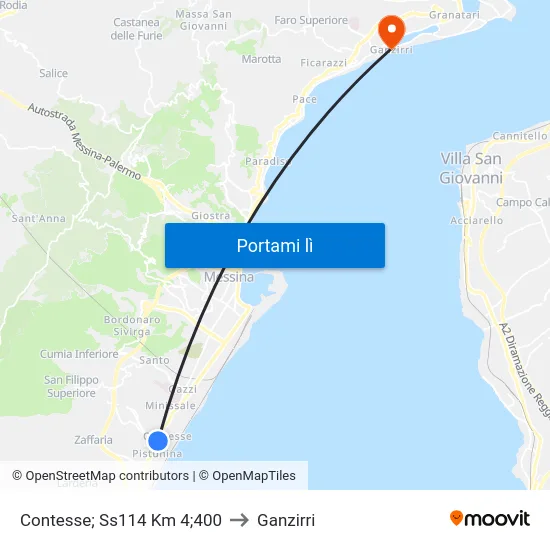Contesse; Ss114 Km 4;400 to Ganzirri map