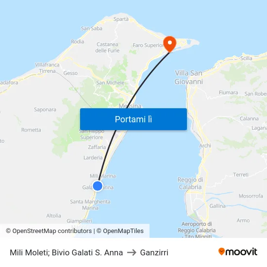 Mili Moleti; Bivio Galati S. Anna to Ganzirri map