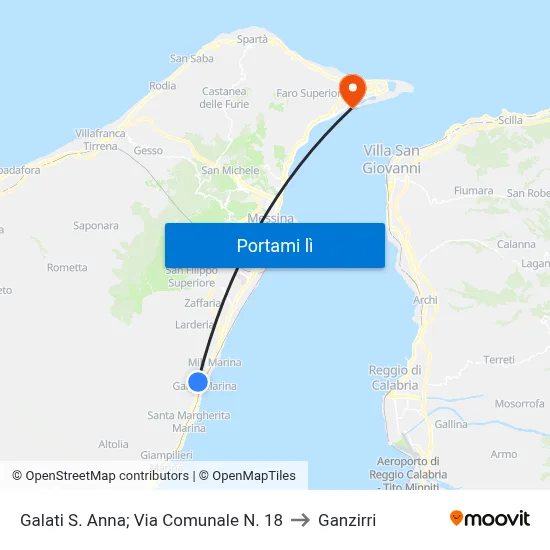 Galati S. Anna; Via Comunale N. 18 to Ganzirri map
