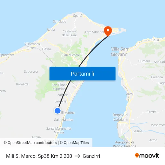 Mili S. Marco; Sp38 Km 2;200 to Ganzirri map
