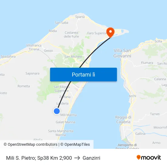 Mili S. Pietro; Sp38 Km 2;900 to Ganzirri map