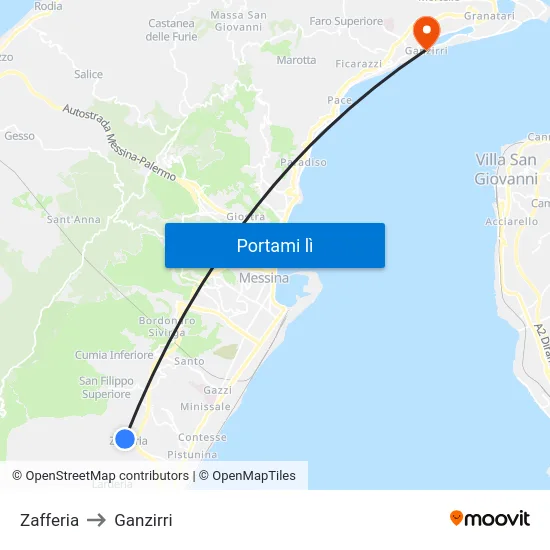 Zafferia to Ganzirri map
