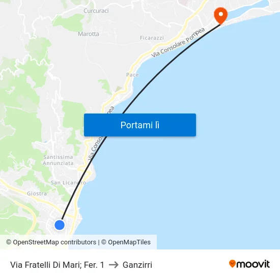 Via Fratelli Di Mari; Fer. 1 to Ganzirri map