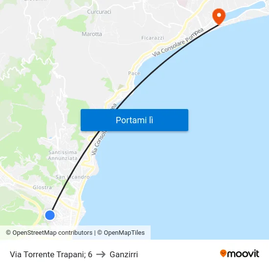 Via Torrente Trapani; 6 to Ganzirri map
