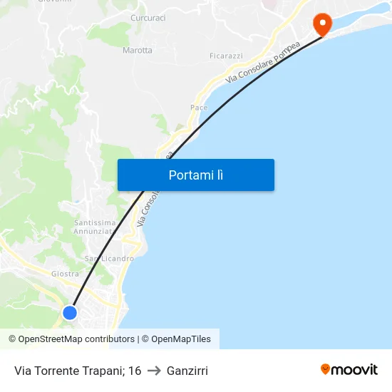 Via Torrente Trapani; 16 to Ganzirri map