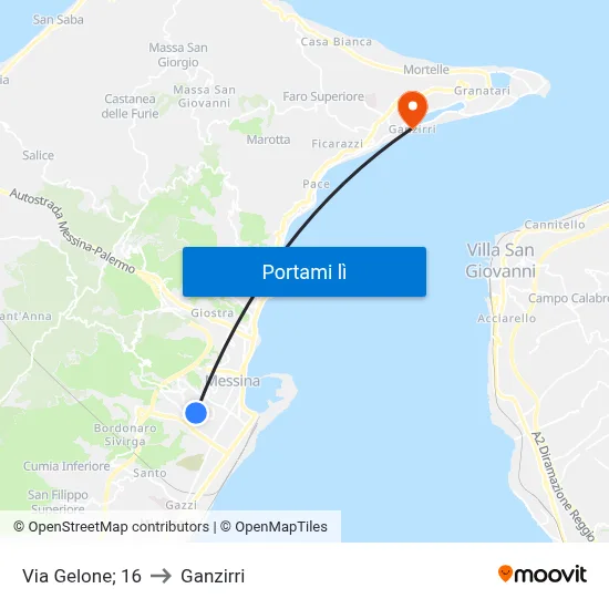 Via Gelone; 16 to Ganzirri map