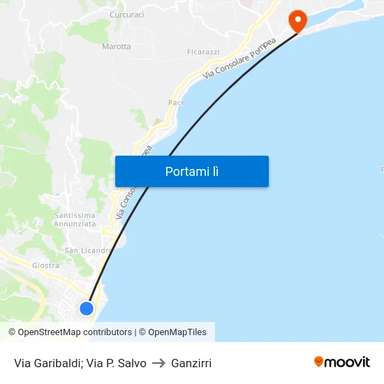 Via Garibaldi; Via P. Salvo to Ganzirri map