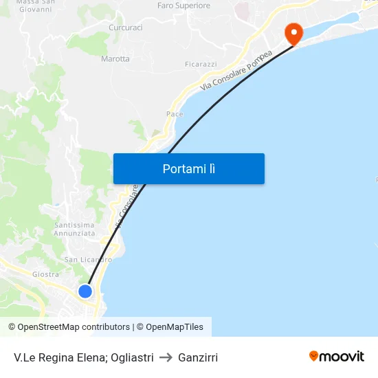 V.Le Regina Elena; Ogliastri to Ganzirri map