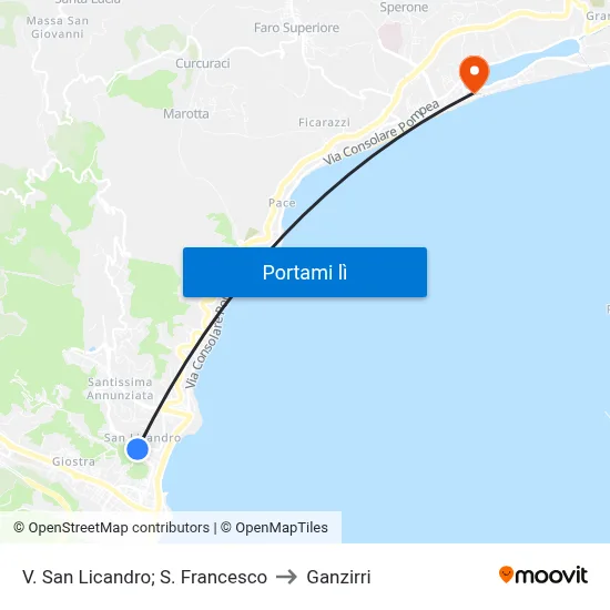 V. San Licandro; S. Francesco to Ganzirri map