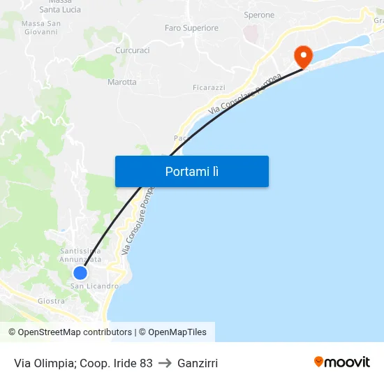 Via Olimpia; Coop. Iride 83 to Ganzirri map