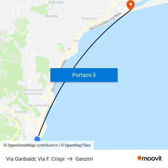 Via Garibaldi; Via F. Crispi to Ganzirri map