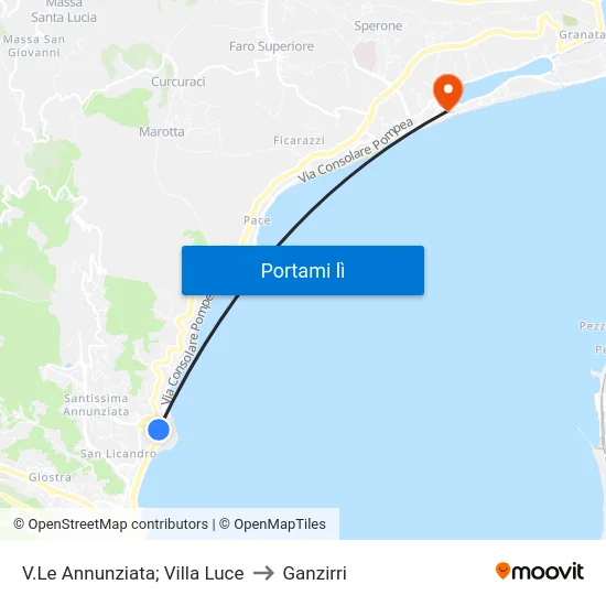 V.Le Annunziata; Villa Luce to Ganzirri map
