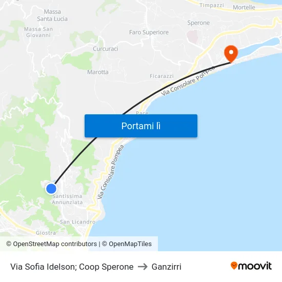 Via Sofia Idelson; Coop Sperone to Ganzirri map