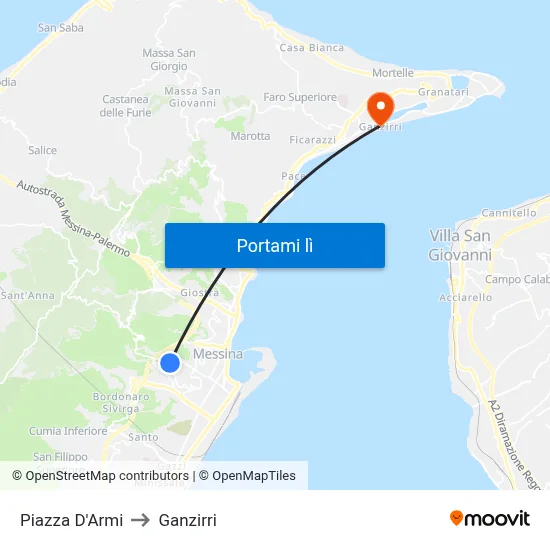 Piazza D'Armi to Ganzirri map