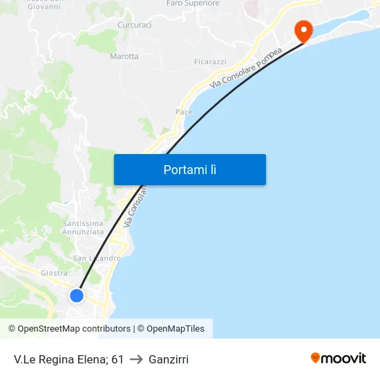 V.Le Regina Elena; 61 to Ganzirri map