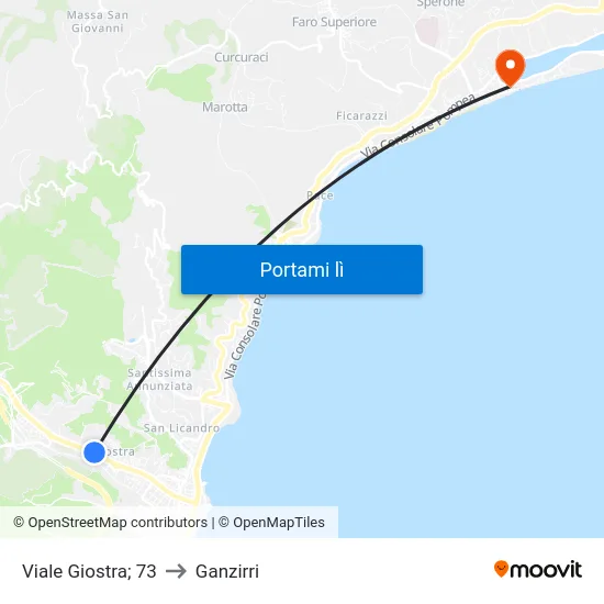 Viale Giostra; 73 to Ganzirri map